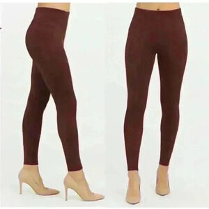 Spanx Faux Suede Shaping High Rise Leggings In Dark Terracotta Size Small